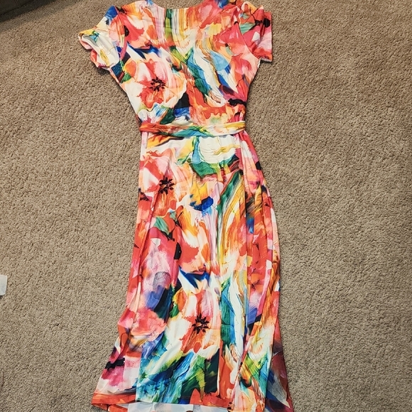 Pink and Blue V-Neck Cap Sleeve Maxi Sundress - Picture 4 of 4